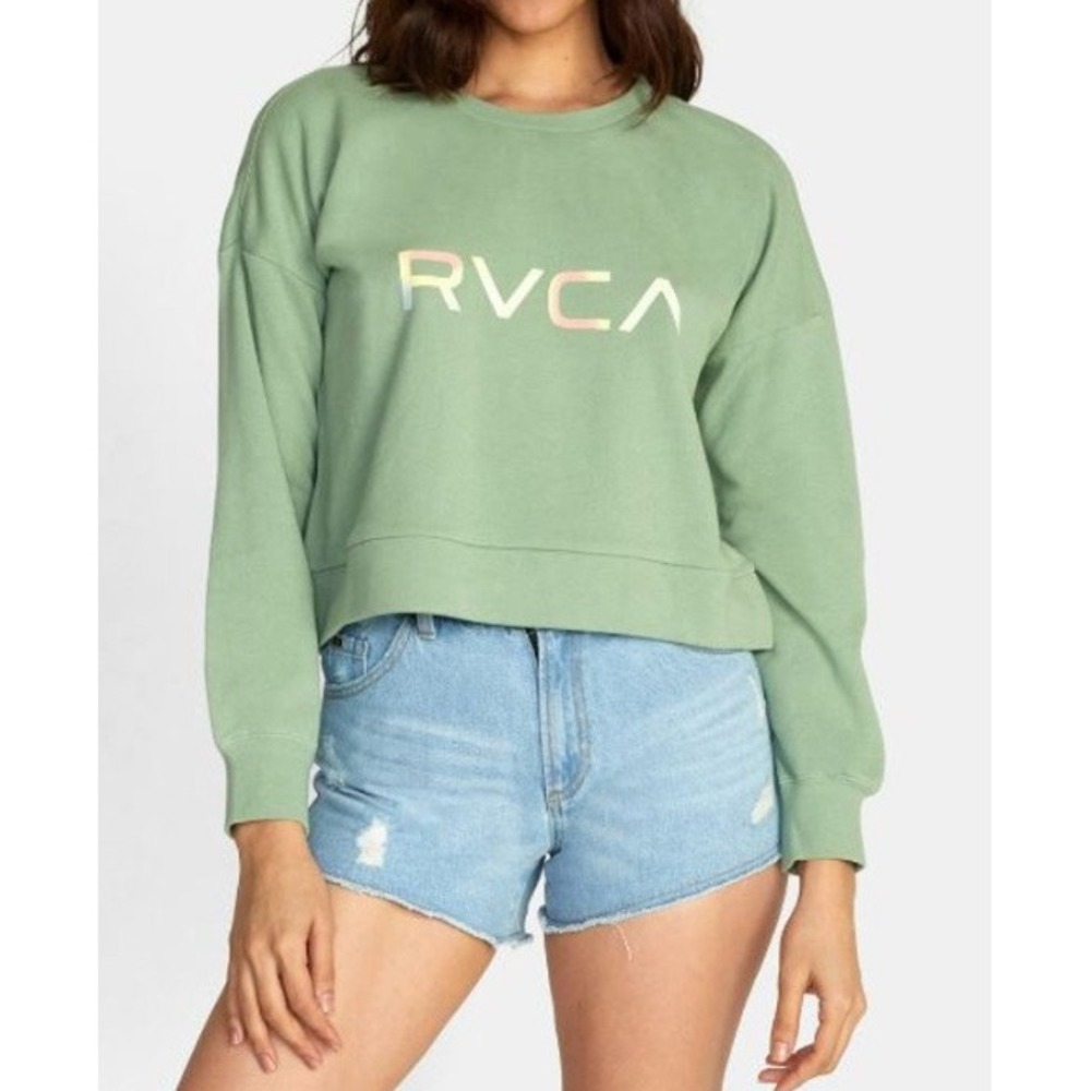 RVCA Sea Green Cropped Logo Pullover Sweater Size M Womens